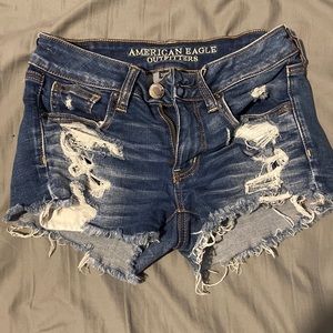 American eagle, super stretch, short, ripped, blue jean shorts